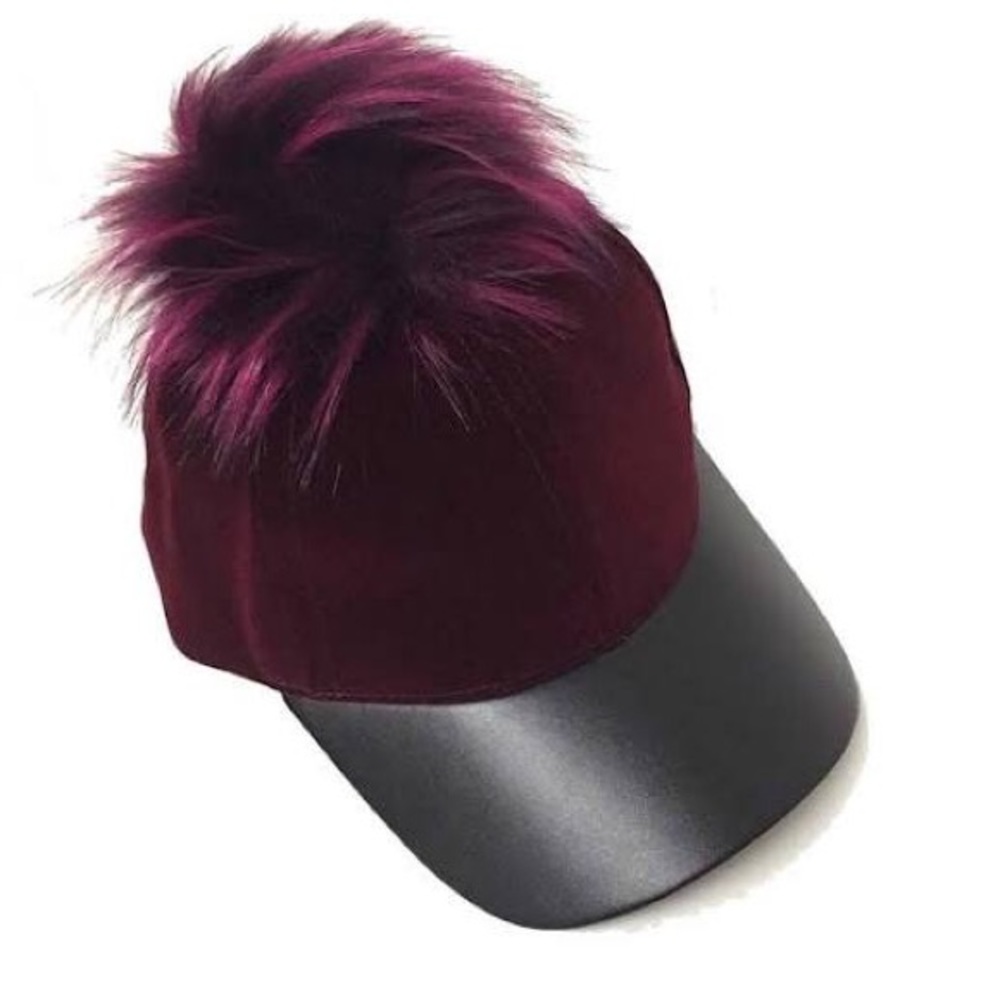 David and Young Crushed Velvet Faux Fur Pom Hat